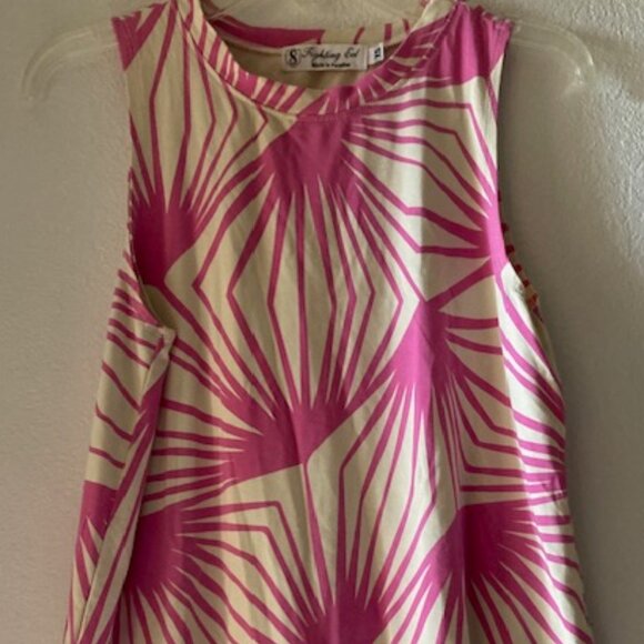 EUC FIGHTING EEL AVA SKY HONOLULU PINK PALMS WHITE TANK HAWAII GLAM LOVELY XS - Picture 2 of 15